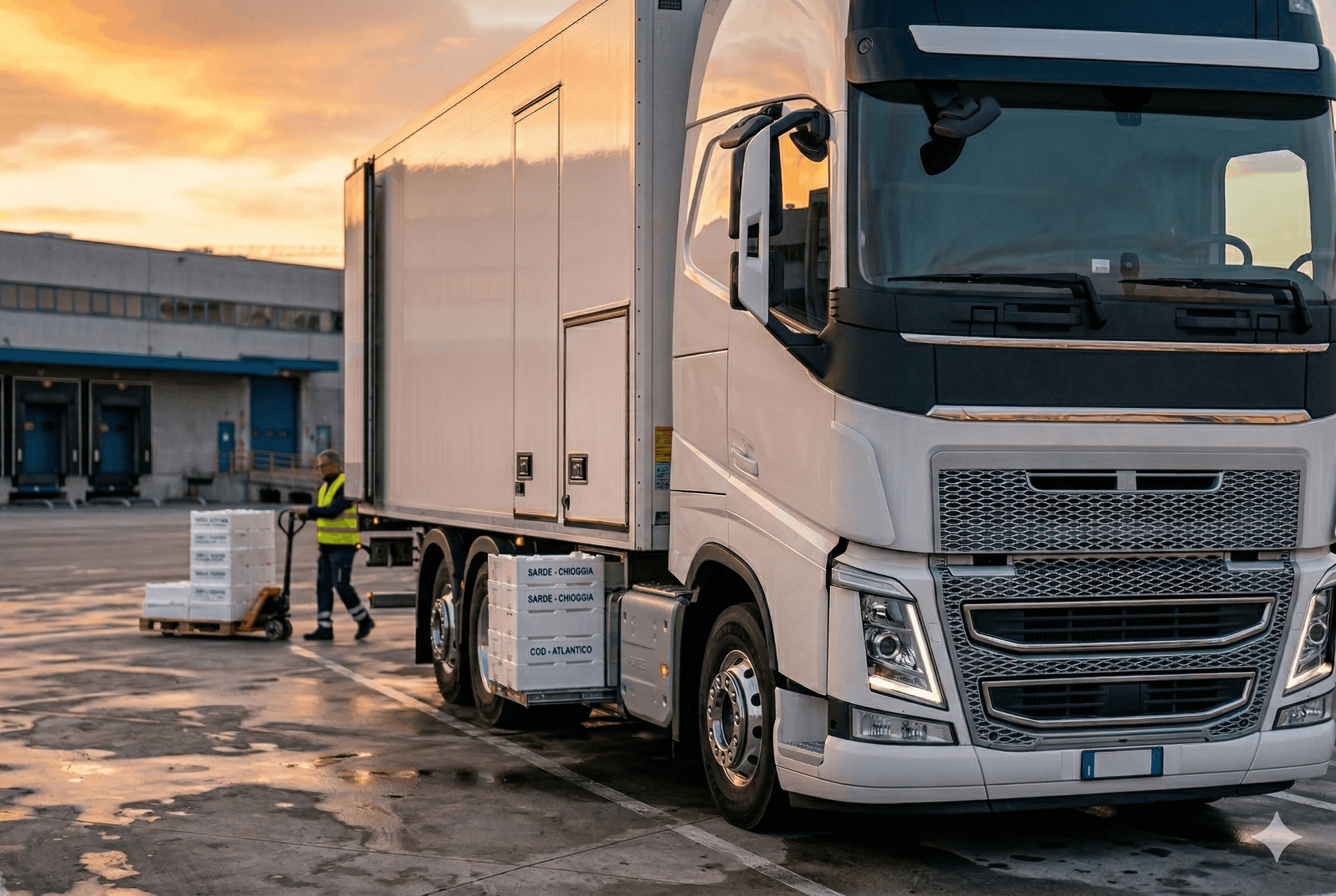Autista Burtaccio accanto a camion frigorifero certificato